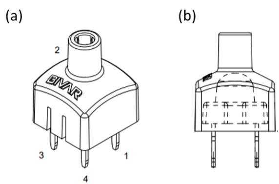 Figure 8: (a) ORFLP system with through-hole LED (b) placement of LED in adapter (Source: Bivar)