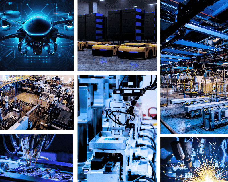 collage images of industrial applications that Bivar serves